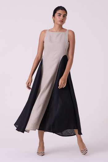 Buy The Summer House Black Linen Square Neck Weasley Beige Panelled Midi Dress Online at Aza Fashions Buy_The Summer House_Black Linen Square Neck Weasley Beige Panelled Midi Dress _Online_at_Aza_Fashions