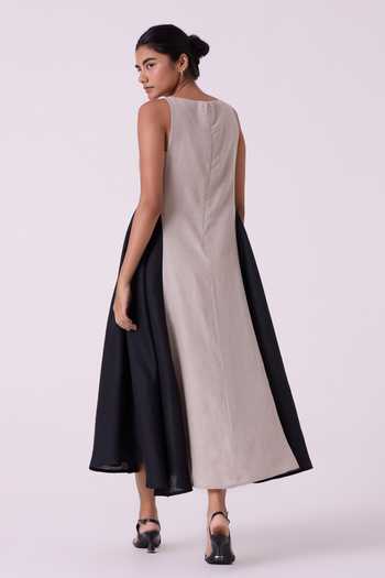 The Summer House Weasley Beige Linen Panelled Midi Dress 