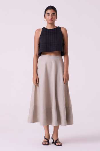 The Summer House_Beige Linen Marner Skirt _Online_at_Aza_Fashions