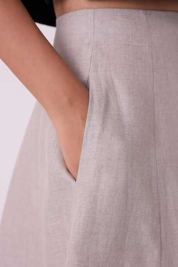 The Summer House_Beige Linen Marner Skirt _at_Aza_Fashions