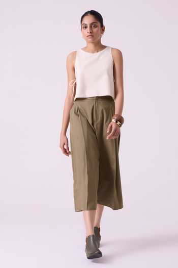 Buy The Summer House Olive Green Cotton, Twill Frances Pant Online at Aza Fashions Buy_The Summer House_Olive Green Cotton, Twill Frances Pant _Online_at_Aza_Fashions