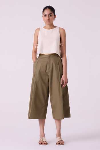 Shop The Summer House Olive Green Cotton, Twill Frances Pant Online at Aza Fashions Shop_The Summer House_Olive Green Cotton, Twill Frances Pant _Online_at_Aza_Fashions