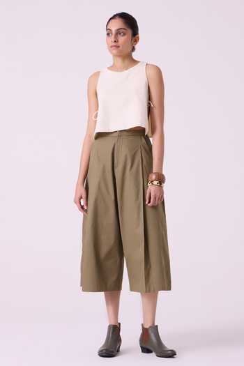 The Summer House Olive Green Cotton, Twill Frances Pant at Aza Fashions The Summer House_Olive Green Cotton, Twill Frances Pant _at_Aza_Fashions