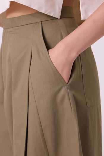 Buy The Summer House Olive Green Cotton, Twill Frances Pant Buy_The Summer House_Olive Green Cotton, Twill Frances Pant