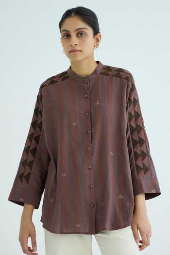 The Summer House Amer Brown Handwoven Embroidered Top 