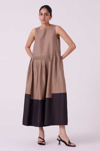 The Summer House Sumi Brown Color Block Dress 