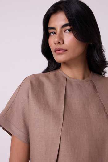 The Summer House Brown Linen Round Neck Pam Top at Aza Fashions The Summer House_Brown Linen Round Neck Pam Top _at_Aza_Fashions