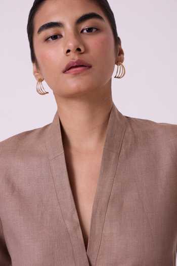 The Summer House Brown Linen V-neck Darcy Jacket at Aza Fashions The Summer House_Brown Linen V-neck Darcy Jacket _at_Aza_Fashions
