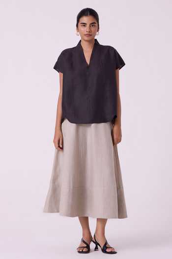 The Summer House Black Linen V-neck Orion Charcoal Top Online at Aza Fashions The Summer House_Black Linen V-neck Orion Charcoal Top _Online_at_Aza_Fashions