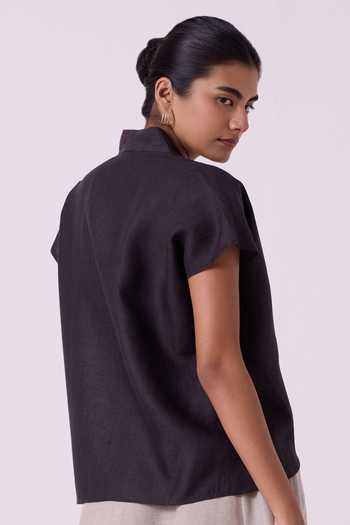 The Summer House Orion Charcoal Linen Top 