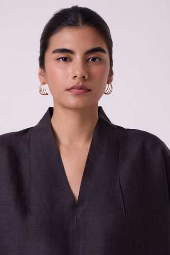 The Summer House Black Linen V-neck Orion Charcoal Top at Aza Fashions The Summer House_Black Linen V-neck Orion Charcoal Top _at_Aza_Fashions
