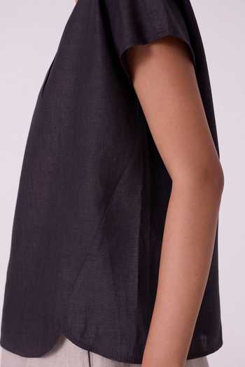 Buy The Summer House Black Linen V-neck Orion Charcoal Top Buy_The Summer House_Black Linen V-neck Orion Charcoal Top