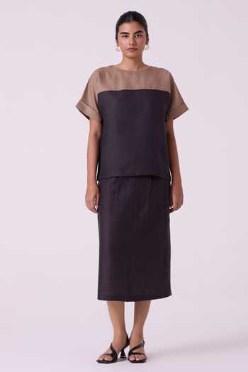 The Summer House Jiku Charcoal Color Block Linen Top 