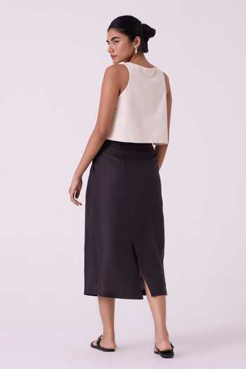 The Summer House Sandra Charcoal Linen Midi Skirt 