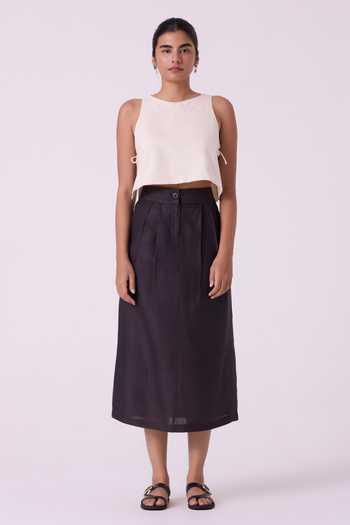 The Summer House Sandra Charcoal Linen Midi Skirt 