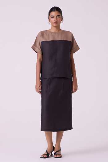 Buy_The Summer House_Black Linen Sandra Charcoal Midi Skirt _Online_at_Aza_Fashions