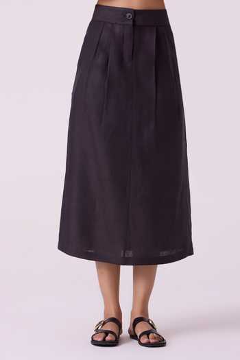 Shop_The Summer House_Black Linen Sandra Charcoal Midi Skirt _Online_at_Aza_Fashions