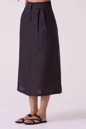 Buy_The Summer House_Black Linen Sandra Charcoal Midi Skirt 