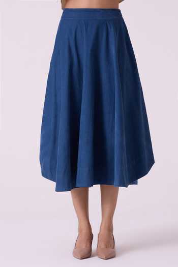 Buy_The Summer House_Blue Cotton, Corduroy Boga Needlecord Skirt _Online_at_Aza_Fashions