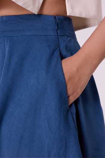 The Summer House_Blue Cotton, Corduroy Boga Needlecord Skirt _at_Aza_Fashions