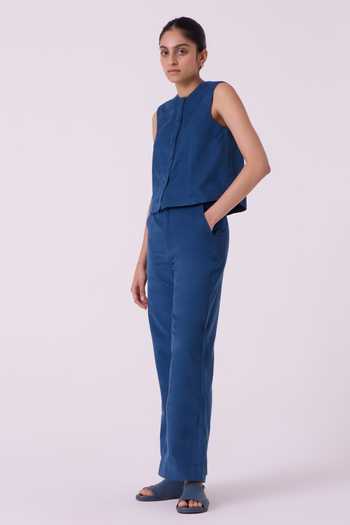 The Summer House Blue Cotton, Corduroy Hatchi Needlecord Pant Online at Aza Fashions The Summer House_Blue Cotton, Corduroy Hatchi Needlecord Pant _Online_at_Aza_Fashions