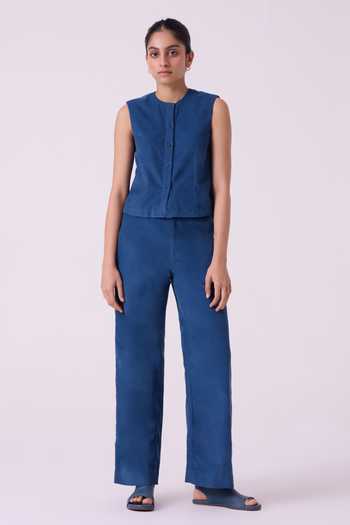 Shop The Summer House Blue Cotton, Corduroy Hatchi Needlecord Pant Online at Aza Fashions Shop_The Summer House_Blue Cotton, Corduroy Hatchi Needlecord Pant _Online_at_Aza_Fashions
