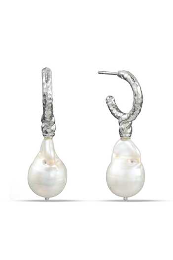 Arvino Rustic Pearl Drop Hoop Earrings