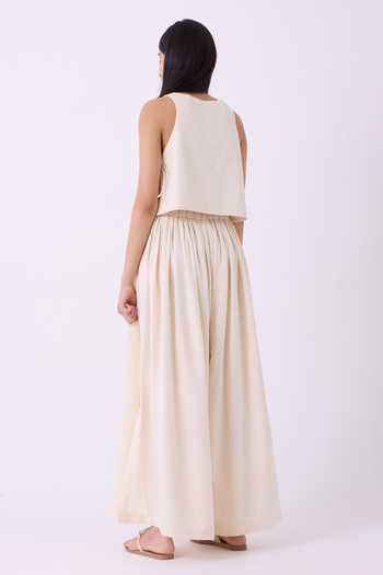 The Summer House Takumi Off White Handwoven Pleated Pant 