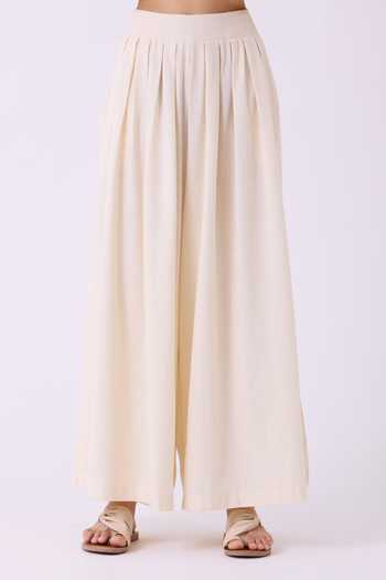 Buy The Summer House Off White Cotton Takumi Handwoven Pleated Pant Buy_The Summer House_Off White Cotton Takumi Handwoven Pleated Pant