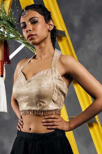 Vandana Sethi_Gold Velvet Sweetheart , Halter Blouse _at_Aza_Fashions