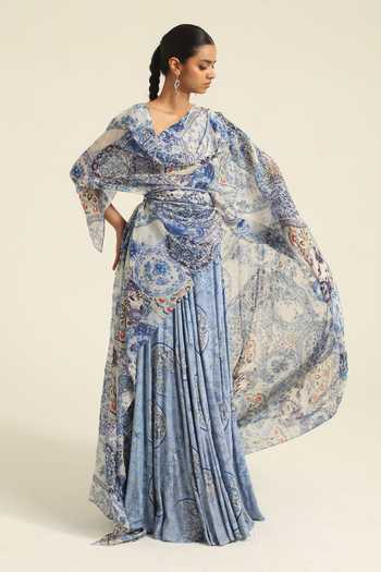 Poonam Dubey Anura Printed Draped Dress With Belt 
