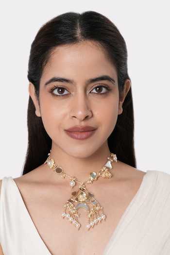 Vaidaan Medha Mirror Embellished Crescent Necklace 