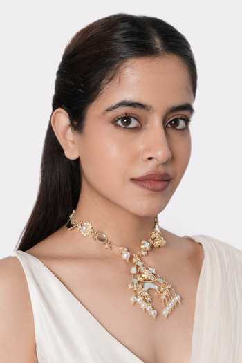 Vaidaan Medha Mirror Embellished Crescent Necklace 