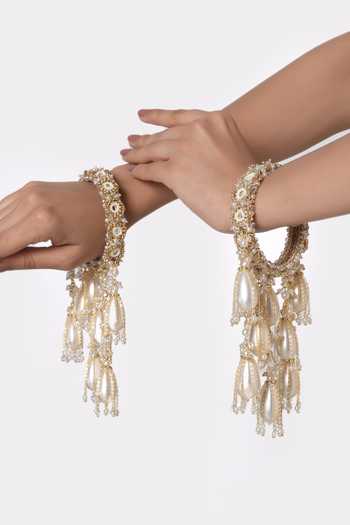 Vaidaan Gold Plated Darsana Mirror Work Bridal Pair Of Kaleeras Online at Aza Fashions Vaidaan_Gold Plated Darsana Mirror Work Bridal Pair Of Kaleeras _Online_at_Aza_Fashions