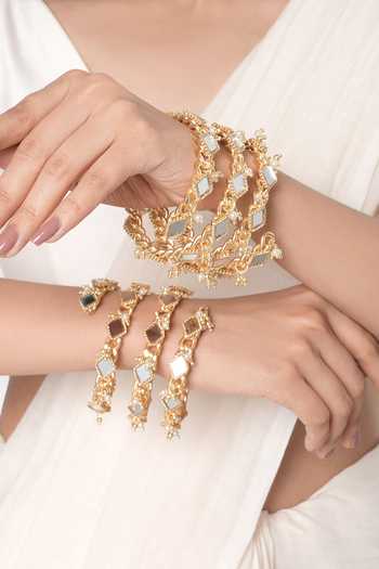 Vaidaan Gold Plated Nehal Mirror Work Bangles - Set Of 2 Online at Aza Fashions Vaidaan_Gold Plated Nehal Mirror Work Bangles - Set Of 2 _Online_at_Aza_Fashions