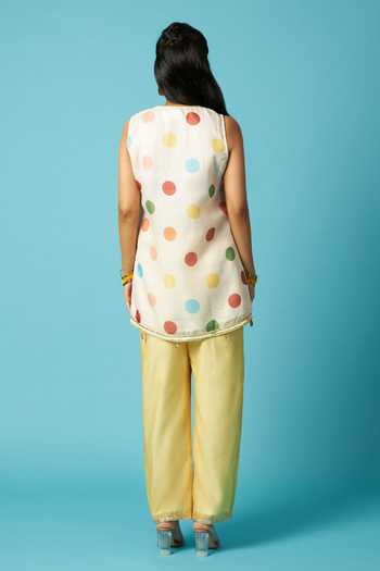 Buy Vedika M Multi Color Chanderi Scoop Neck, Yes Polka Dot Print Kurta Pant Set Online at Aza Fashions Buy_Vedika M_Multi Color Chanderi Scoop Neck, Yes Polka Dot Print Kurta Pant Set _Online_at_Aza_Fashions