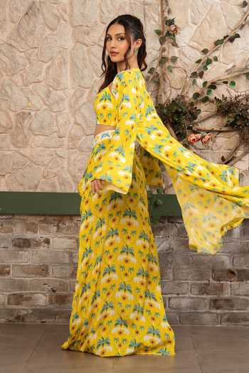 Shop Senren By Eshana Raut Yellow Crepe Bohemian Print Cape Skirt Set Online at Aza Fashions Shop_Senren By Eshana Raut_Yellow Crepe Bohemian Print Cape Skirt Set _Online_at_Aza_Fashions