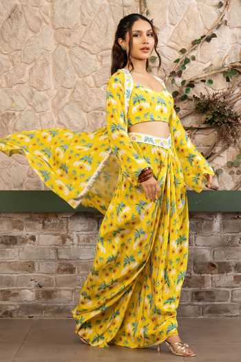 Senren By Eshana Raut Bohemian Print Cape Skirt Set 