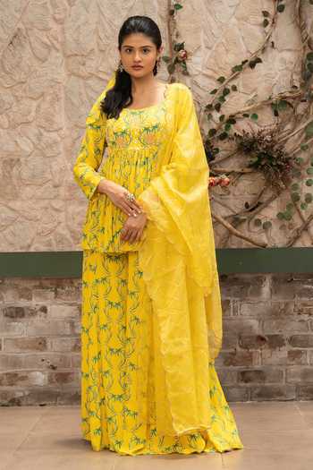 Senren By Eshana Raut Tropical Print Peplum Kurta Sharara Set 