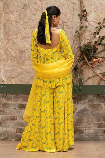 Senren By Eshana Raut Tropical Print Peplum Kurta Sharara Set 