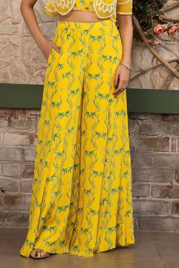 Buy Senren By Eshana Raut Yellow Crepe, Net Tropical Print Cape Sharara Set Online at Aza Fashions Buy_Senren By Eshana Raut_Yellow Crepe, Net Tropical Print Cape Sharara Set _Online_at_Aza_Fashions