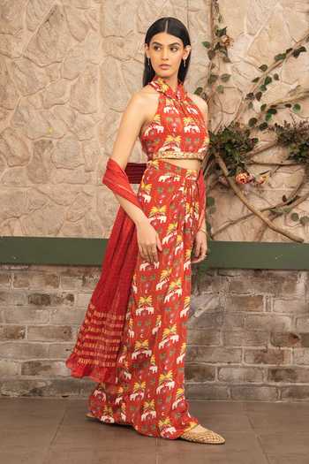 Buy Senren By Eshana Raut Maroon Crepe Bohemian Print Blouse Skirt Set Online at Aza Fashions Buy_Senren By Eshana Raut_Maroon Crepe Bohemian Print Blouse Skirt Set _Online_at_Aza_Fashions