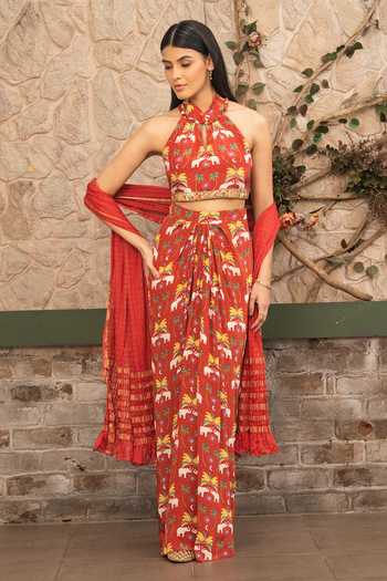 Shop Senren By Eshana Raut Maroon Crepe Bohemian Print Blouse Skirt Set Online at Aza Fashions Shop_Senren By Eshana Raut_Maroon Crepe Bohemian Print Blouse Skirt Set _Online_at_Aza_Fashions