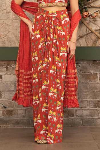 Buy Senren By Eshana Raut Maroon Crepe Bohemian Print Blouse Skirt Set Buy_Senren By Eshana Raut_Maroon Crepe Bohemian Print Blouse Skirt Set