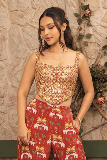 Senren By Eshana Raut Maroon Crepe Sequins, Zari Embroidered Corset And Sharara Set Online at Aza Fashions Senren By Eshana Raut_Maroon Crepe Sequins, Zari Embroidered Corset And Sharara Set _Online_at_Aza_Fashions