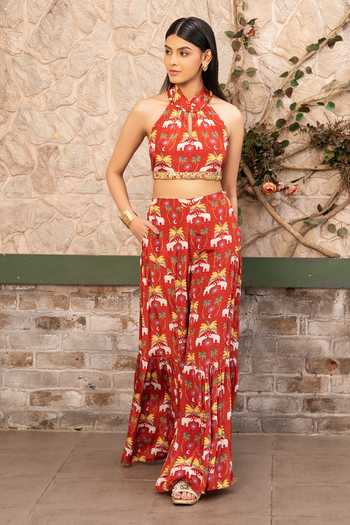 Shop Senren By Eshana Raut Maroon Crepe Printed Crop Top And Sharara Set Online at Aza Fashions Shop_Senren By Eshana Raut_Maroon Crepe Printed Crop Top And Sharara Set _Online_at_Aza_Fashions