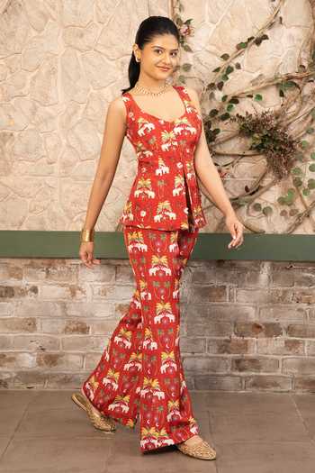 Shop Senren By Eshana Raut Maroon Crepe Printed Peplum Top And Palazzo Set Online at Aza Fashions Shop_Senren By Eshana Raut_Maroon Crepe Printed Peplum Top And Palazzo Set _Online_at_Aza_Fashions