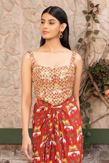 Buy Senren By Eshana Raut Maroon Crepe Embroidery, Zari, Sequins Corset And Skirt Set Online at Aza Fashions Buy_Senren By Eshana Raut_Maroon Crepe Embroidery, Zari, Sequins Corset And Skirt Set _Online_at_Aza_Fashions