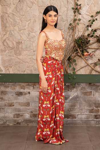 Shop Senren By Eshana Raut Maroon Crepe Embroidery, Zari, Sequins Corset And Skirt Set Online at Aza Fashions Shop_Senren By Eshana Raut_Maroon Crepe Embroidery, Zari, Sequins Corset And Skirt Set _Online_at_Aza_Fashions