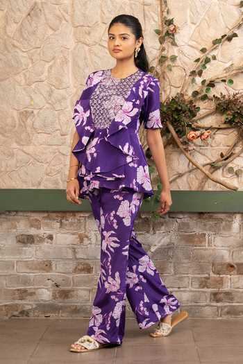 Senren By Eshana Raut Printed Peplum Top & Pant Set 
